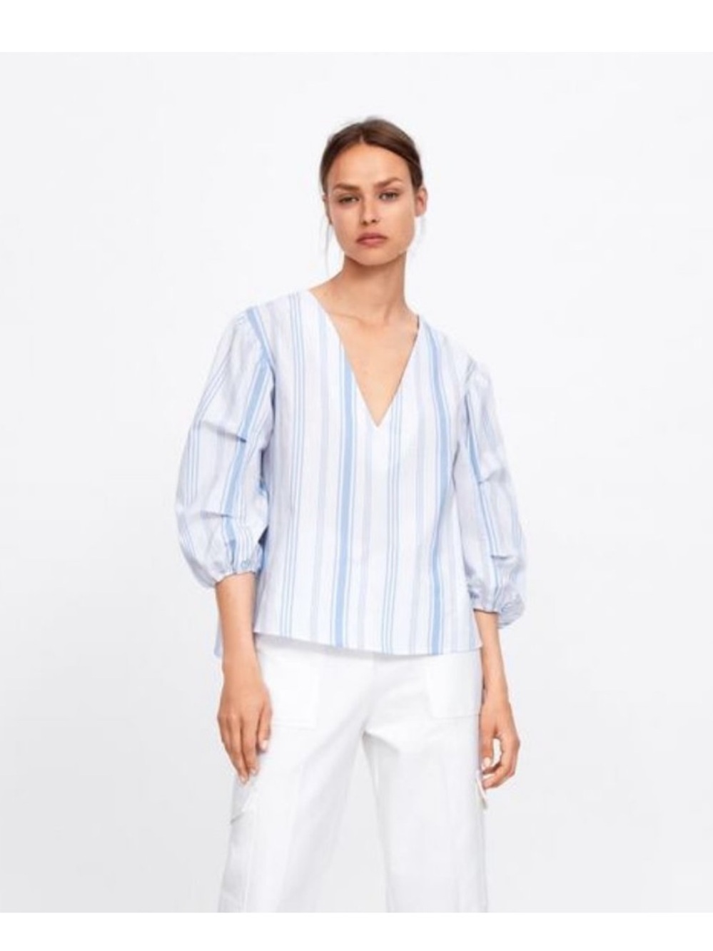 ZARA Striped Puff Sleeve Blouse Sz M